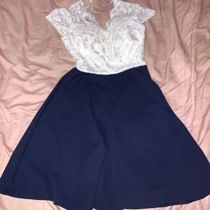 Blue Dress W/ White Lace Top